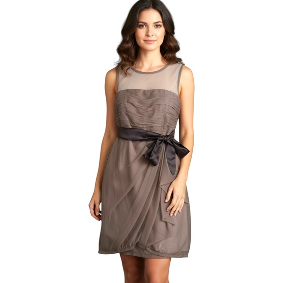 White by Vera Wang Dresses & Skirts - White by Vera Wang Gray Tulle Ruched Cocktail Dress with Sash Size 10 VW361021